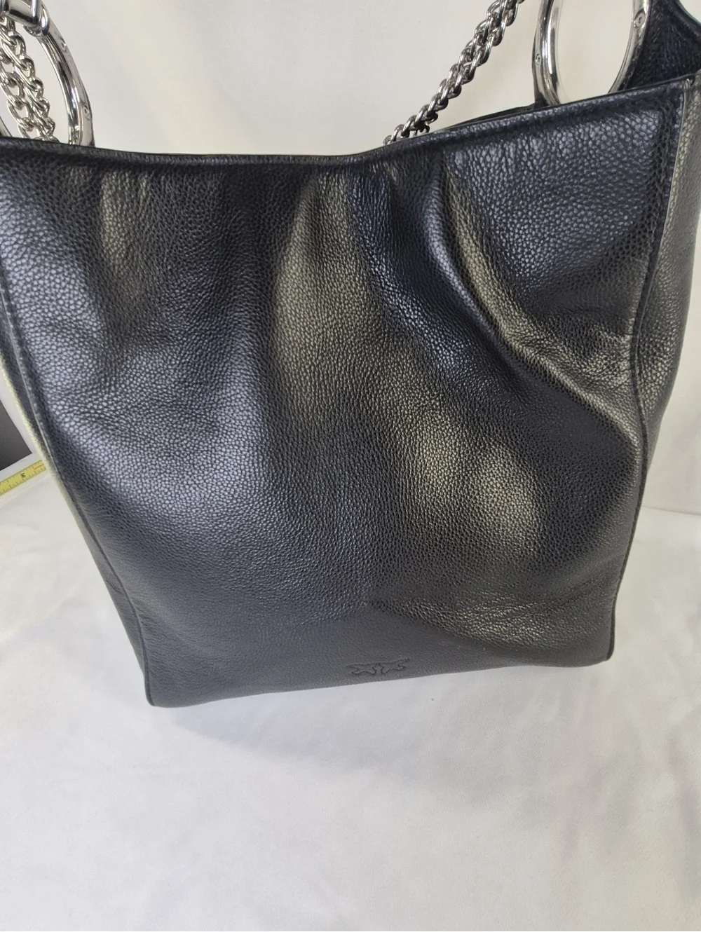 Pinko Black Leather Bucket Hobo Bag Purse Tote Chain Strap